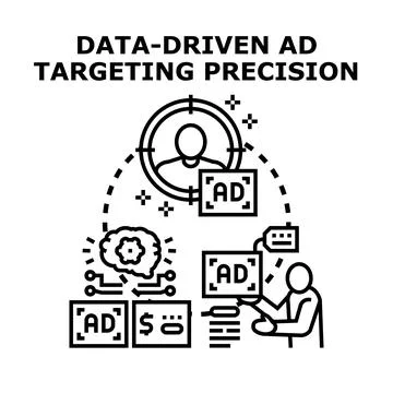 Data driven ad targeting precision digital marketing Stock Illustration