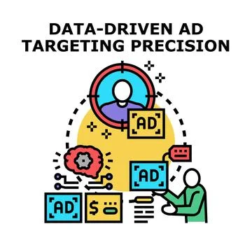 Data driven ad targeting precision digital marketing Stock Illustration