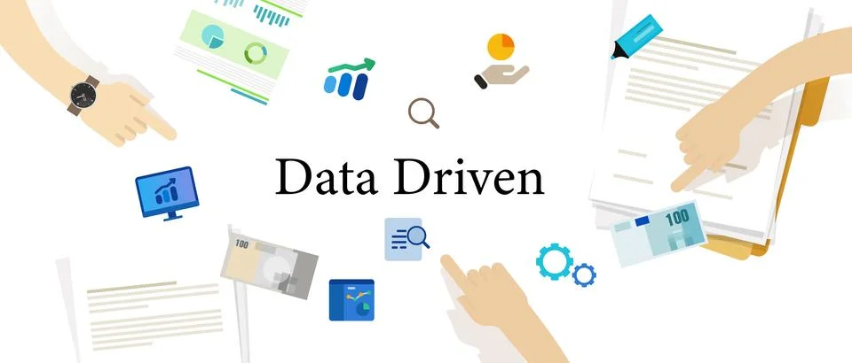 Data driven analysis data information business decision making marketing stat Stock Illustration