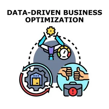 Data driven business optimization improving company performance and analytics Stock Illustration