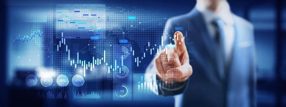 Data-Driven Business Strategy and Analytics Visualization on a Digital Touch  스톡 사진