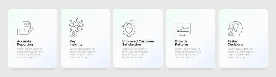 Data driven business value feature cards layout Stock Illustration
