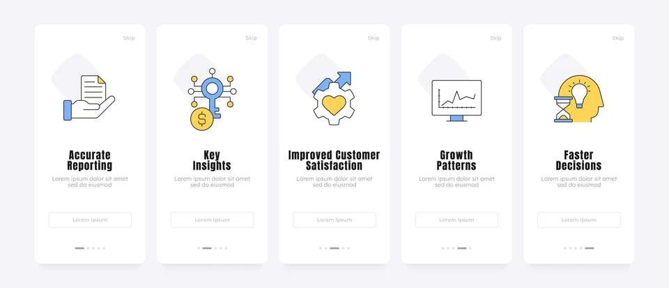 Data driven business value onboarding screens Stock Illustration