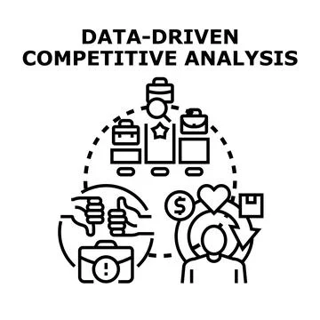 Data driven competitive analysis analyzing market strategy Stock Illustration