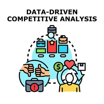 Data driven competitive analysis analyzing market strategy Stock Illustration