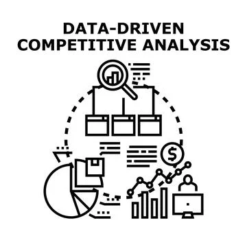 Data driven competitive analysis examining market insights Stock Illustration