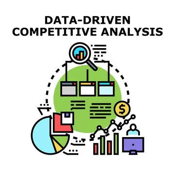 Data driven competitive analysis examining market insights Stock Illustration
