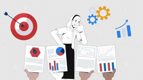Data-driven decision making and business analytics 2D animation concept Stock Footage 311574481