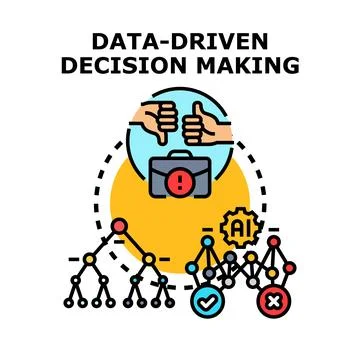 Data driven decision making process evaluating options Stock Illustration