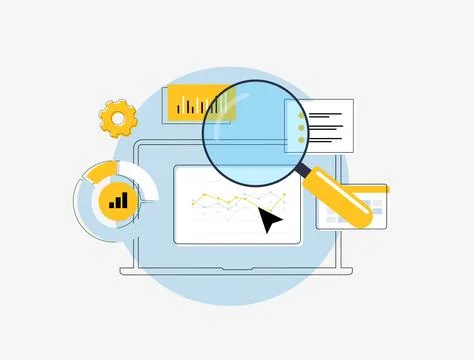 Data-driven decisions in marketing. Charts, graphs and dashboards showcasing Stock Illustration