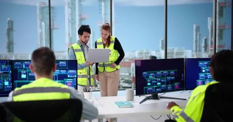 Data-Driven Engineer Overseeing African Refinery In Oil And Gas Industry Stock Photos