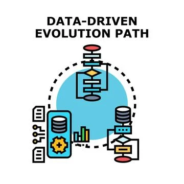 Data driven evolution path process and growth icon Stock Illustration