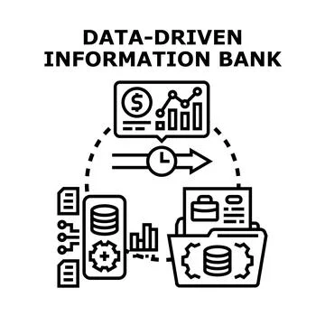 Data driven information bank processing and analyzing business finance Stock Illustration