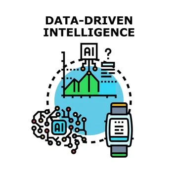 Data driven intelligence concept integrating artificial technology Stockillustratie