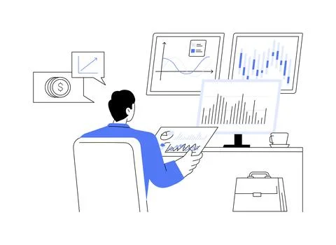 Data-driven investment strategy abstract concept vector illustration. Illustrazione stock