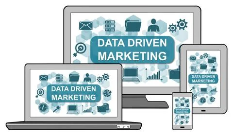 Data driven marketing concept on different devices Stock Illustration