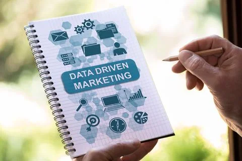 Data driven marketing concept on a notepad Stock Photos