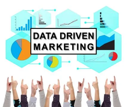 Data driven marketing concept pointed by several fingers Stock Photos