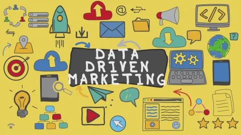 Data Driven Marketing, Yellow Illustration Graphic Technology Concept Stock Illustration