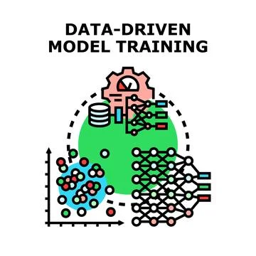 Data driven model training deep learning concept Stock Illustration