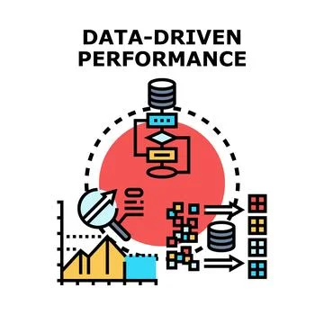 Data driven performance concept vector illustrating business analytics proces Stock Illustration