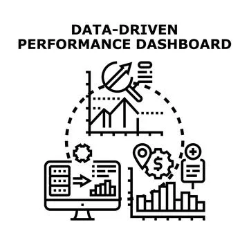 Data driven performance dashboard analytics and business intelligence Stock Illustration