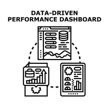 Data driven performance dashboard with business analytics Stock Illustration