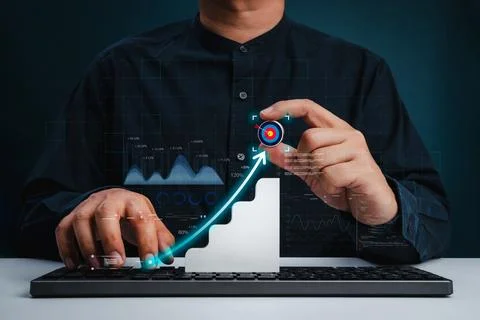 Data-driven performance strategy concept with business analytics dashboard,.. Foto stock