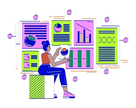 Data-driven product management doodle illustration concept Illustrazione stock