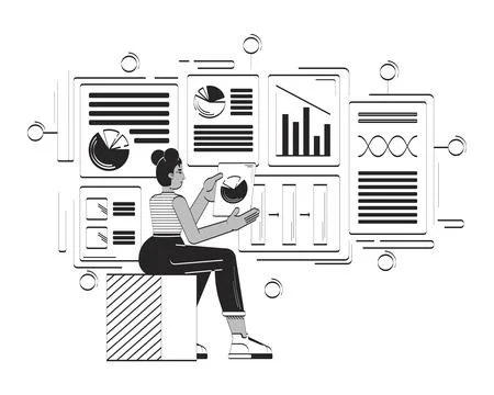 Data-driven product management doodle line illustration concept Illustrazione stock