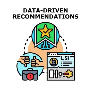 Data driven recommendations processing information for digital solutions Stock Illustration
