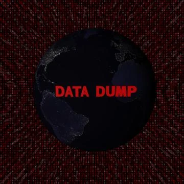 Data Dump text with earth by night and red hex code illustration - elements o Illustrazione stock