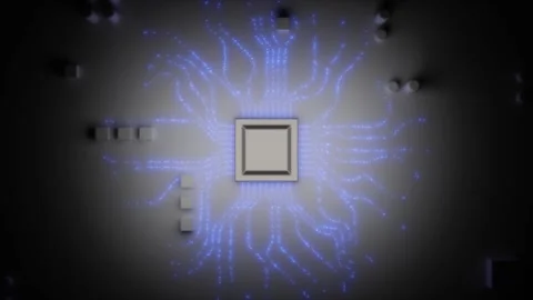 Data dynamics. Processor with blue glow. Stock Footage 304108943