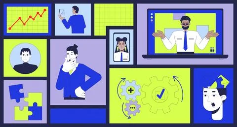Data efficiency and remote business operations bento grid illustration set Stock Illustration