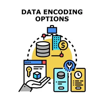 Data encoding options representing digital information processing Ilustración de archivo