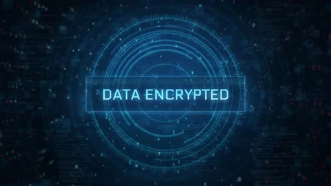 Data Encrypted warning alert over binary computer code HUD background Stock Footage 197016358
