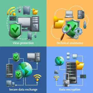 Data encryption and security icons set Stock Illustration