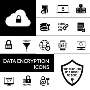 Data Encryption Black Icons Composition Banner Stock Illustration