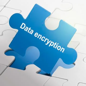 Data encryption on blue puzzle pieces Illustrazione stock