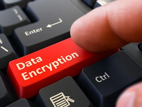 Data Encryption - Clicking Red Keyboard Button Stock Illustration