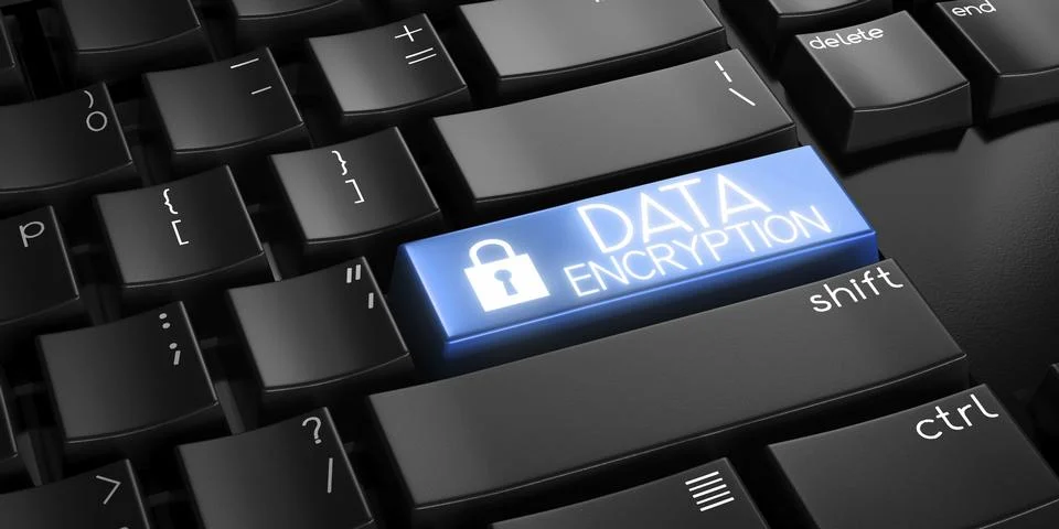 Data encryption - computer keyboard - 3D illustration Illustrazione stock