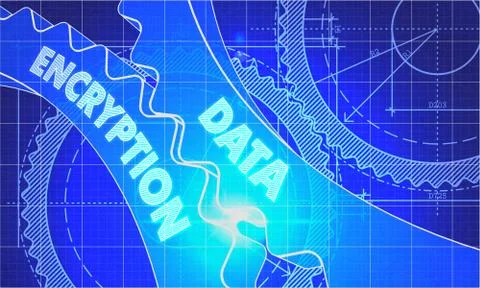 Data Encryption Concept. Blueprint of Gears Stock Illustration