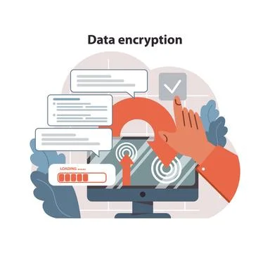 Data encryption concept. Cybersecurity measures. Flat vector illustration 스톡 일러스트