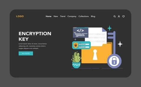 Data encryption dark or night mode web, landing. Personal information, Illustrazione stock