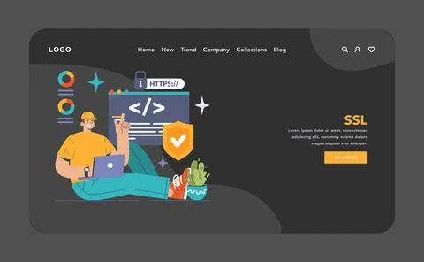 Data encryption dark or night mode web, landing. Personal information, Illustrazione stock