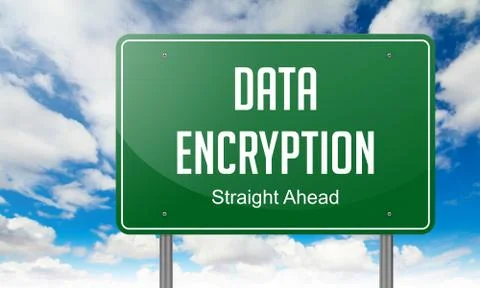 Data Encryption on Highway Signpost. Illustrazione stock