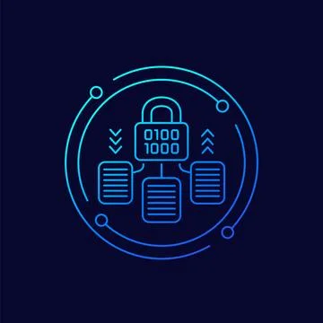 Data encryption icon with documents, linear design 스톡 일러스트