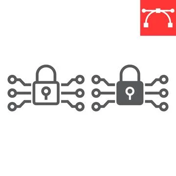 Data encryption line and glyph icon Stock Illustration