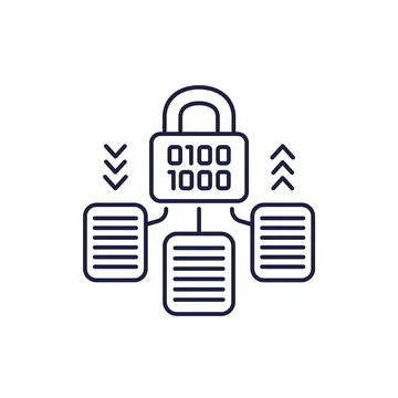 Data encryption line icon with documents Stock Illustration