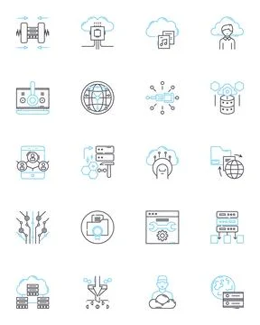 Data encryption linear icons set. Security, Cryptography, Confidentiality Illustrazione stock